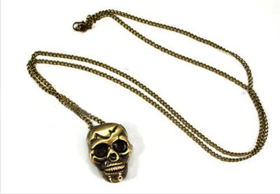 Viking /Norse Skull Bronze-Tone Zinc Hidden Pocket Watch 60 cm Necklace Unisex