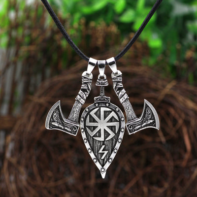 Viking Shield & Ax Silver or Gold Zinc Pendant 20" Cord Necklace