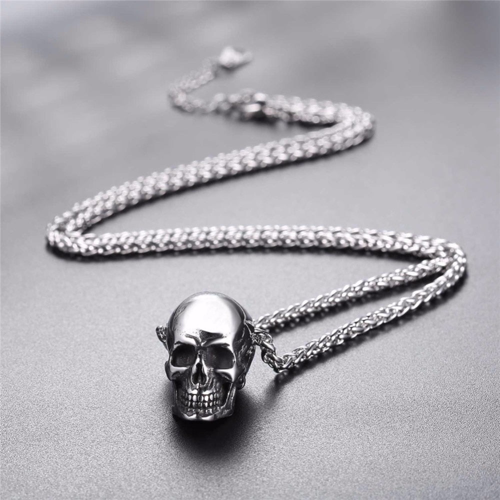 Sterling Silver Skull in Silver, Gold or Black & 22" Chain Necklace Unisex