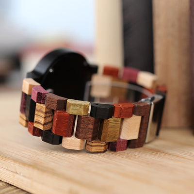 Norse Inspired Colorful Wood Watch Displays Day & Date Small or Large Dial Unisex