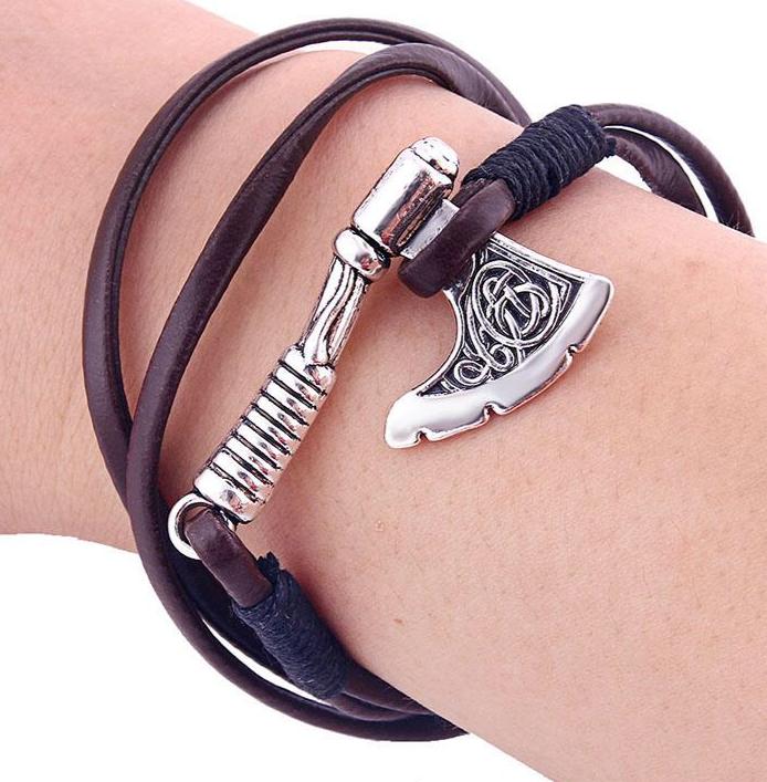 Nordic Viking Valknut Axe Amulet Charm Leather Bracelet – RING OF GOD