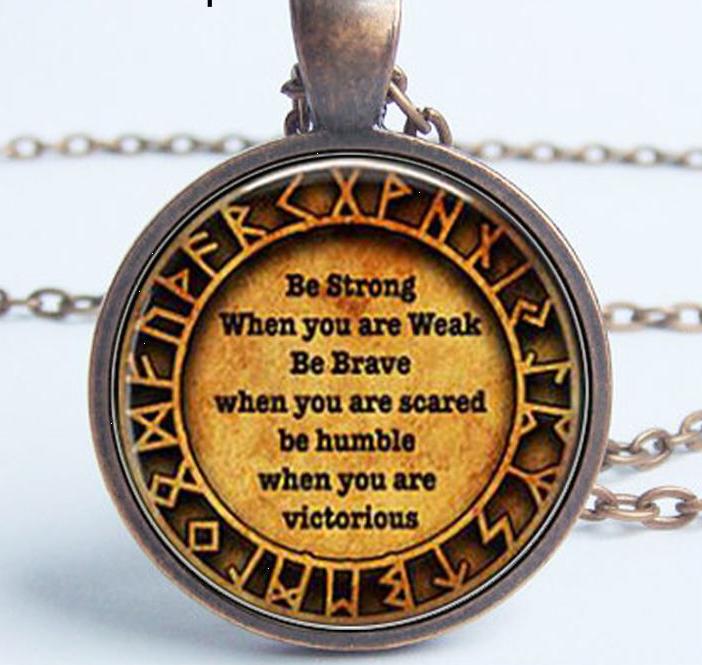 Viking Quote Rune Zinc Necklace Silver-Black- Bronze-or Cooper-Tone