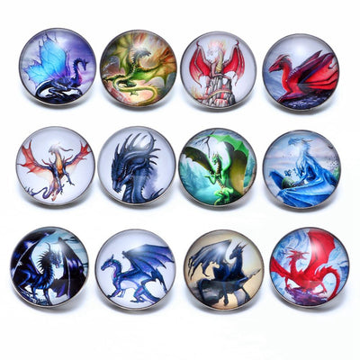 Dragons Set of 12-18mm Snap Buttons Set A or Set B  Silver Alloy Unisex Trend