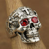 Rollo 925 Sterling Silver Ring High Detail Skull Cross Red CZ Eyes Size 7-15 Ring