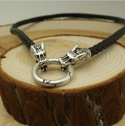 Viking Bronze/Silver Circle Clasp Necklace Brown/ Black Cord or Steel Chain 19.6-27.6" Unisex