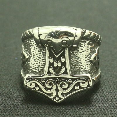 Viking Stainless Steel Thor's Hammer Silver 7-14 Ring