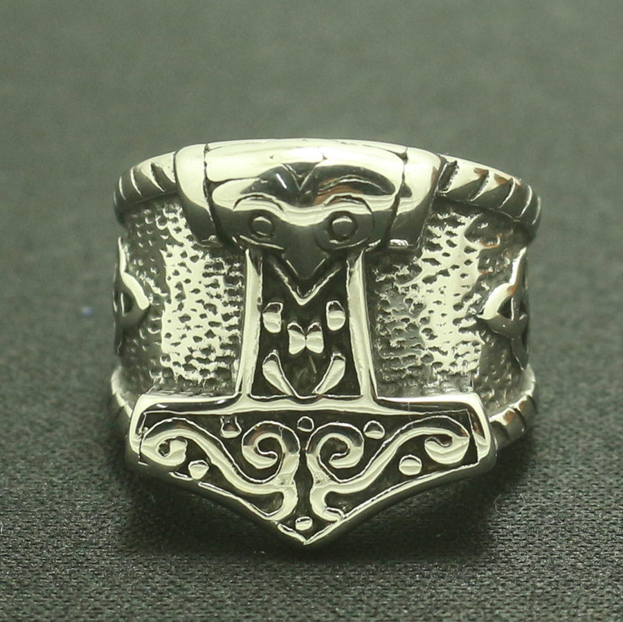 Viking Stainless Steel Thor's Hammer Silver 7-14 Ring