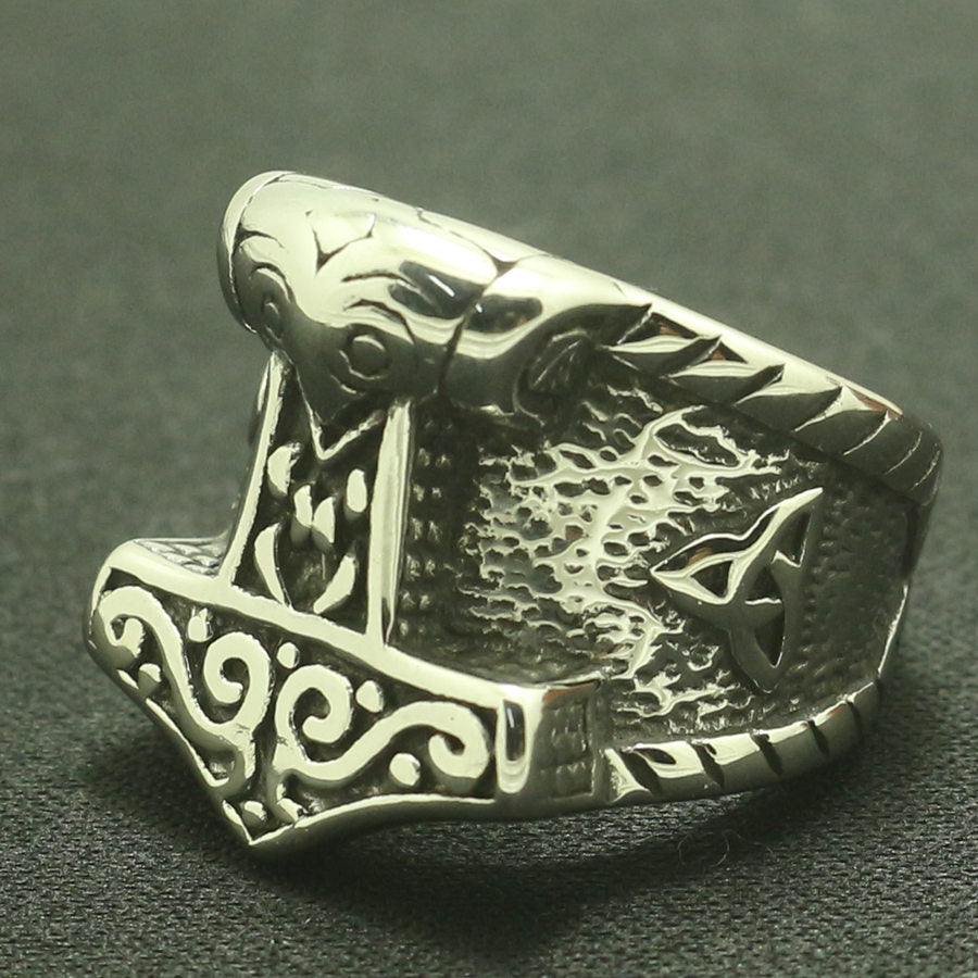 Viking Stainless Steel Thor's Hammer Silver 7-14 Ring