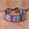 Colorful Natural Stone & Brown Leather Bracelet S to M