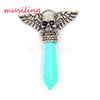 Viking  Semi-Precious Stone Prism Skull Wings Silver-tone Necklace 19 Colors Unisex