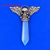 Viking  Semi-Precious Stone Prism Skull Wings Silver-tone Necklace 19 Colors Unisex
