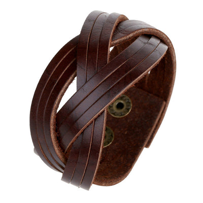 Norse Braid Retro Wide Genuine Leather Cuff Bracelet Braid 10.6 Inches Adjustable Unisex