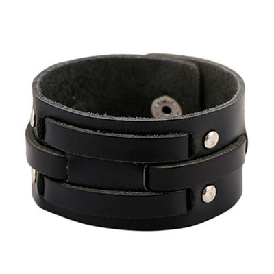 Norse Braid Retro Wide Genuine Leather Cuff Bracelet Braid 10.6 Inches Adjustable Unisex