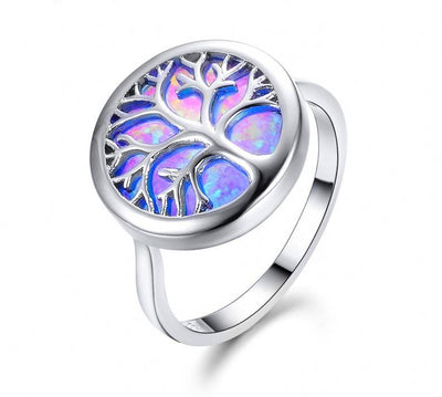 World Tree Blue Fire Opal Life Tree Rings 925 Sterling Silver Filled Silver Size 6-10 Unisex