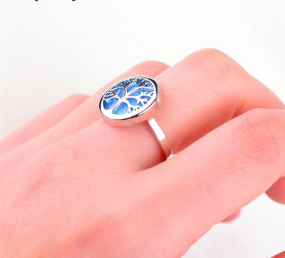 World Tree Blue Fire Opal Life Tree Rings 925 Sterling Silver Filled Silver Size 6-10 Unisex