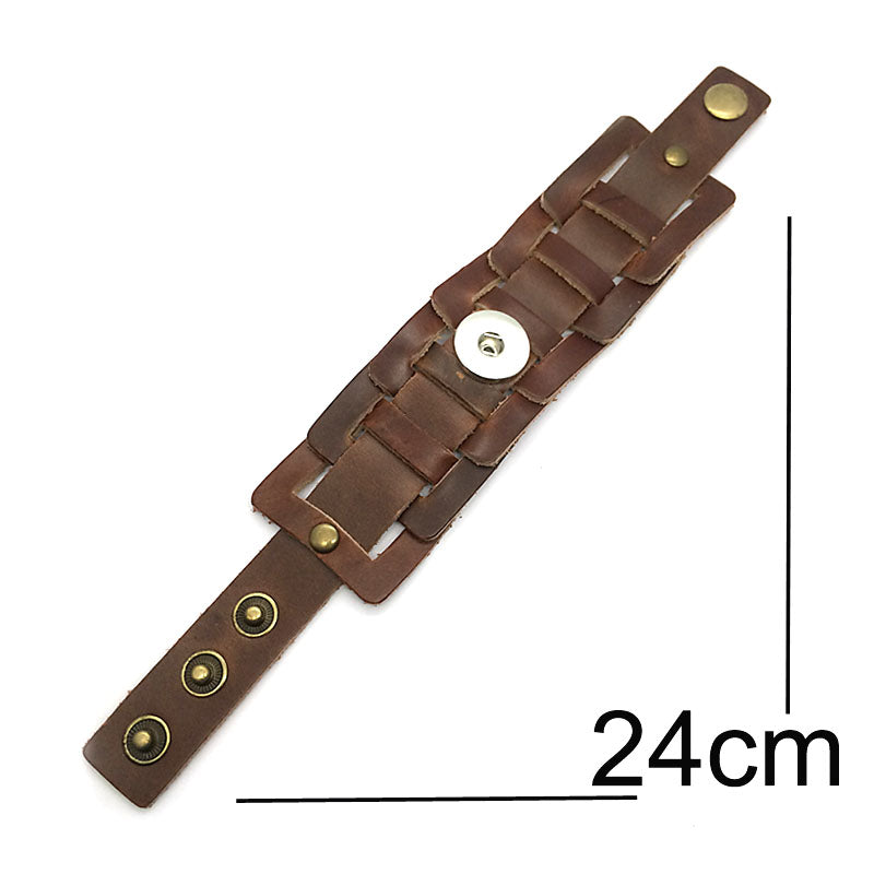 Bold Viking Snap Button Woven Leather Bracelet 18 mm Alloy 9" 3 Colors Snap Button Jewelry Unisex