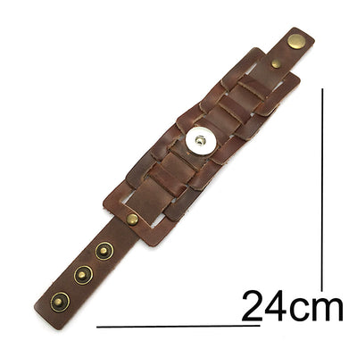 Bold Viking Snap Button Woven Leather Bracelet 18 mm Alloy 9" 3 Colors Snap Button Jewelry Unisex