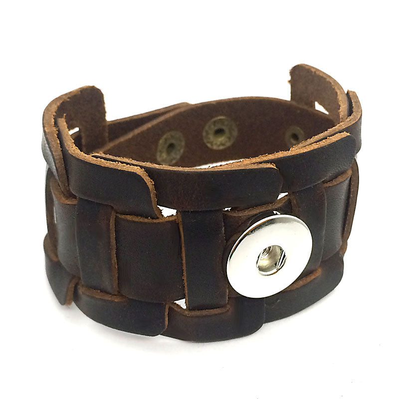 Bold Viking Snap Button Woven Leather Bracelet 18 mm Alloy 9" 3 Colors Snap Button Jewelry Unisex