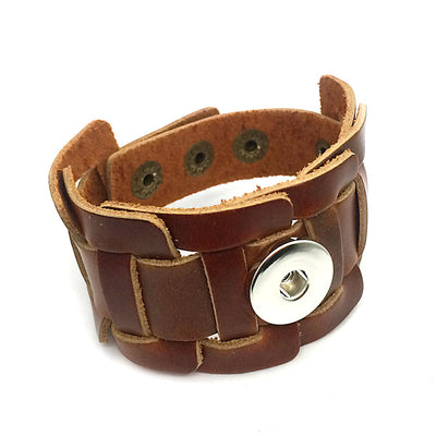 Bold Viking Snap Button Woven Leather Bracelet 18 mm Alloy 9" 3 Colors Snap Button Jewelry Unisex