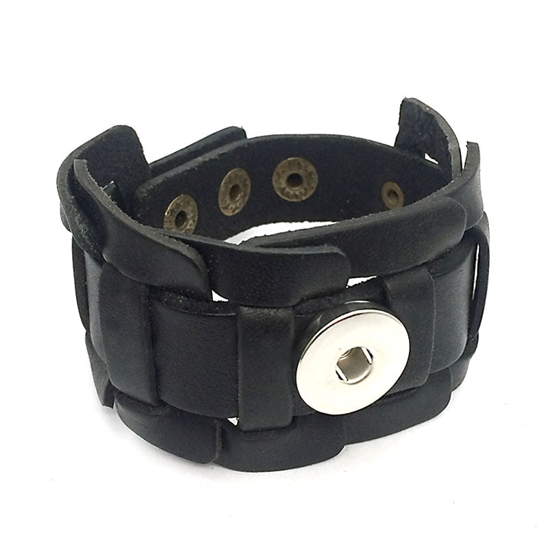 Bold Viking Snap Button Woven Leather Bracelet 18 mm Alloy 9" 3 Colors Snap Button Jewelry Unisex