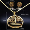 World Tree Stainless Steel Gold Color Necklace & Earrings Set Unisex