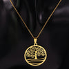 World Tree Stainless Steel Gold Color Necklace & Earrings Set Unisex