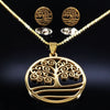 World Tree Stainless Steel Gold Color Necklace & Earrings Set Unisex