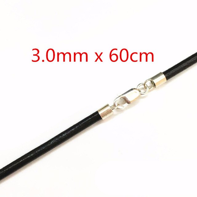 Black Leather 1.5/2/3mm Necklace 13.8"-25.6" 925 Sterling Silver Circle/ Lobster Clasp Unisex