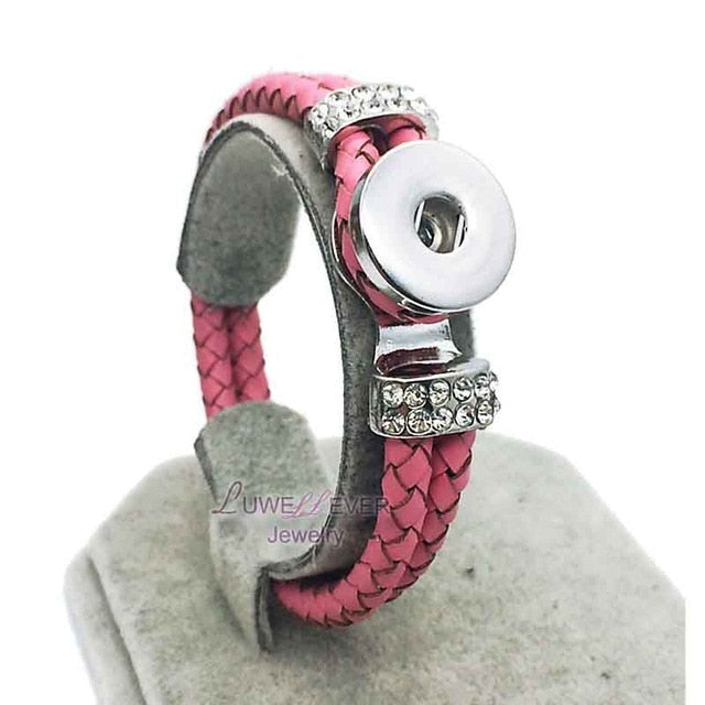 Snap Button 12 Colors Leather Braided Bracelet 18 mm Snap Button Jewelry Unisex