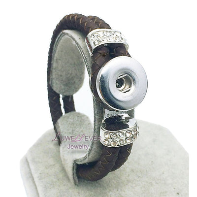 Snap Button 12 Colors Leather Braided Bracelet 18 mm Snap Button Jewelry Unisex