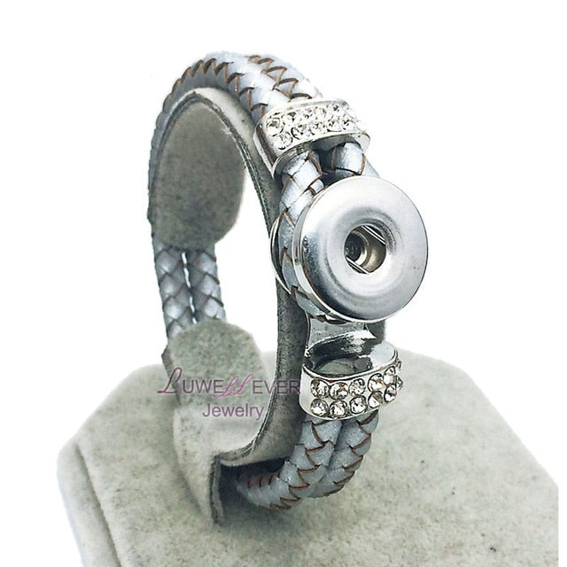 Snap Button 12 Colors Leather Braided Bracelet 18 mm Snap Button Jewelry Unisex