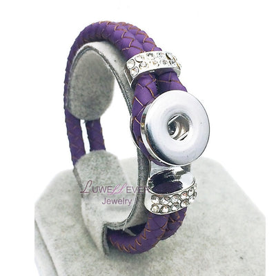 Snap Button 12 Colors Leather Braided Bracelet 18 mm Snap Button Jewelry Unisex