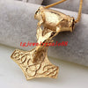 Large Thor Hammer Sheep Gold Stainless Steel 3" Pendant w/ Chain Necklace