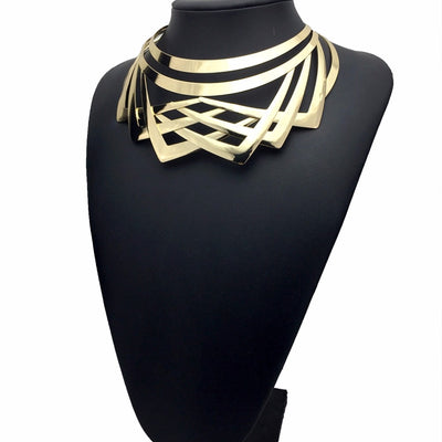 Impressive Vintage Gold or Silver Zinc Slip-on Collar Necklace