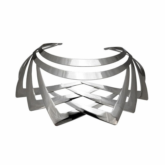 Impressive Vintage Gold or Silver Zinc Slip-on Collar Necklace