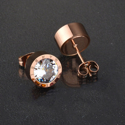 Set 7 CZ Stones Stainless Steel Changeable Earrings Rose/Gold/Silver Unisex