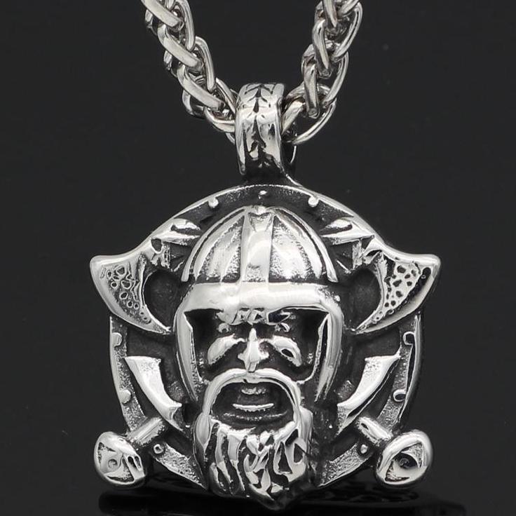 Odin Norse Allfather Stainless Steel Silver Pendant 24" Necklace