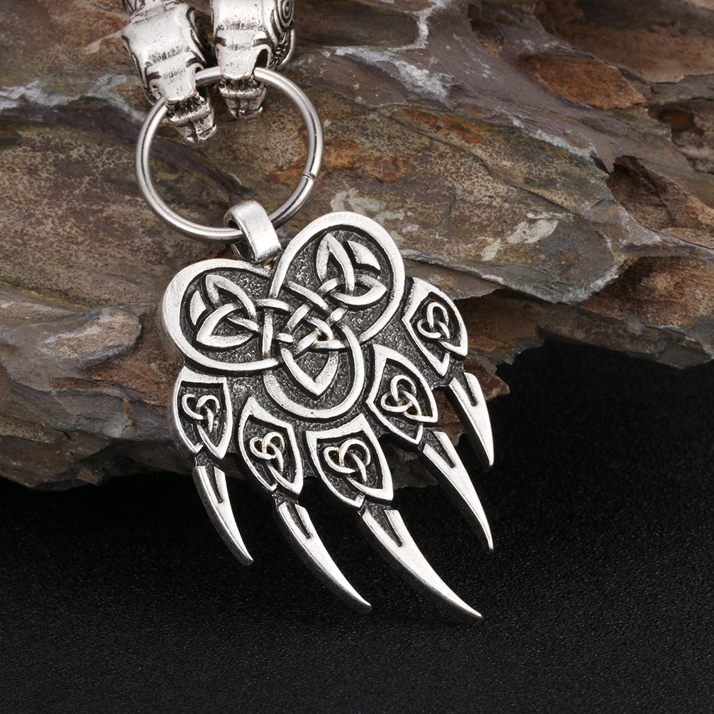 Viking Bear Claw Silver Zinc Pendant with 20" Wheat Chain Necklace Men