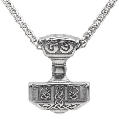 Bold Thor's Hammer Silver Stainless Black Cord/ Chain 24" Necklace