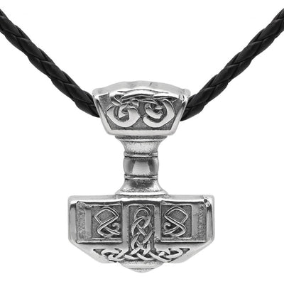 Bold Thor's Hammer Silver Stainless Black Cord/ Chain 24" Necklace