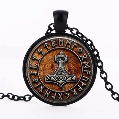 Runes Thor's Hammer Pendant Zinc 20" Chain Silver Gold Black Necklace Unisex