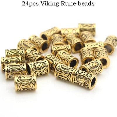 Runes Viking 24pcs Silver or Gold Zinc Hair/Beard Beads