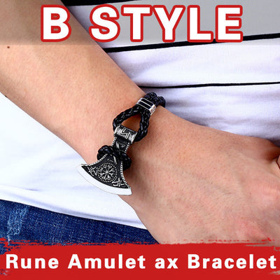 Mjolnir Stainless Steel & Black Leather Braided Bracelet 3 Sizes 7"- 8.6" Styles Unisex
