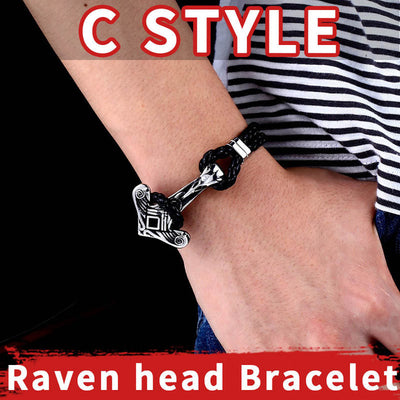 Mjolnir Stainless Steel & Black Leather Braided Bracelet 3 Sizes 7"- 8.6" Styles Unisex