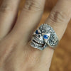 Ivar The Boneless Blue Eyes CZ Sterling Silver Skull Ring High Details Size 7-15 Unisex