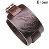 Wolf Black or Brown Leather Bracelet 11"- 10 Adjustments Unisex