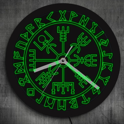 Viking Vegvisir & Runes LED Neon Wall Clock Glow-in-Dark Changes Colors