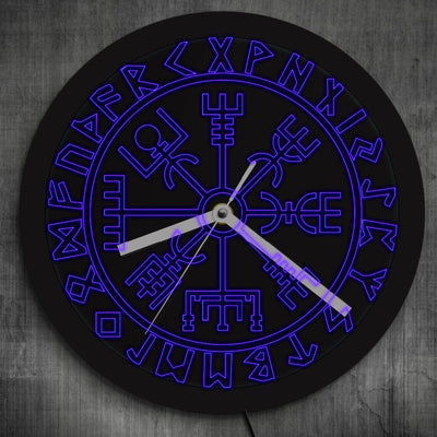 Viking Vegvisir & Runes LED Neon Wall Clock Glow-in-Dark Changes Colors