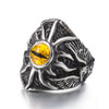 Viking Yellow Dragon Eye Silver & Black Stainless Steel Sizes 8-12 Ring