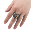 Viking Yellow Dragon Eye Silver & Black Stainless Steel Sizes 8-12 Ring